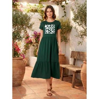 Imagem de Vestido Midi Três Marias Feminino Aveloz Estampa Moo! Verde-Feminino