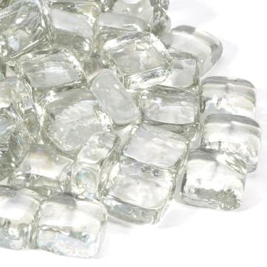 Imagem de vchin Cubo de vidro transparente para fogueira, conta de vidro temperado para lareira, fogueira interna ou externa, propano e gás natural, pedras de vidro de fogo de 9 kg, resistente ao calor, sem