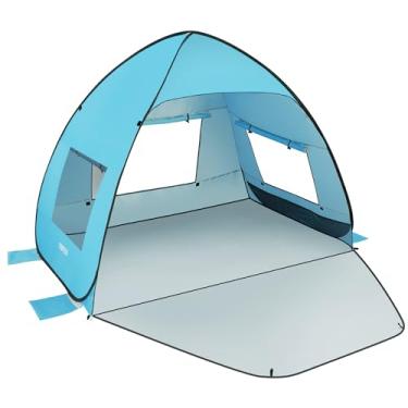 Imagem de TOBTOS Tenda De Praia Pop-Up Fácil Com Proteção Solar Upf 50+ Para 3 A 4 Pessoas, Sombra De Praia Automática Instantânea, Guarda-Sol Portátil Com Piso Extensível (Azul)
