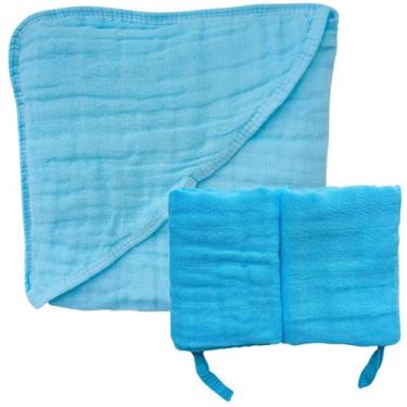 Imagem de Kit Toalha Banho Soft Bebe Com Capuz + 2 Toalha Pano de Boca Babete So