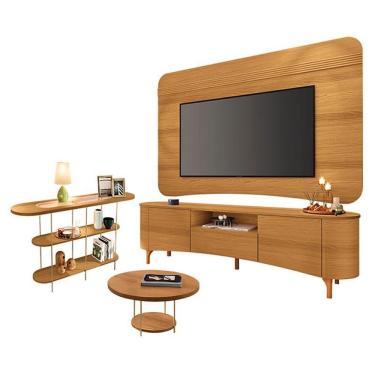 Imagem de Rack Bancada Elara E Painel Armony Cinamomo Com Mesa De Centro Sky E Aparador Infinity Cinamomo - Hb Móveis