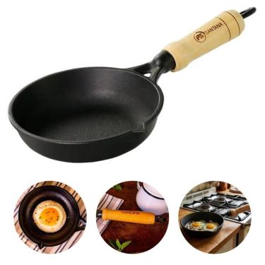 Imagem de Frigideira Para Omelete 500ml Ferro Fundido Cabo de Madeira Egg Pan Sem Tampa Santana