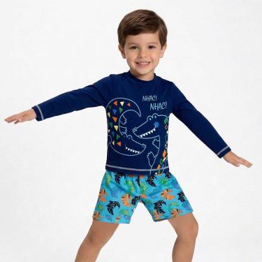 Imagem de Conjunto Praia Infantil Proteção UV 50+ Jacaré Geométrico Marinho Tip Top