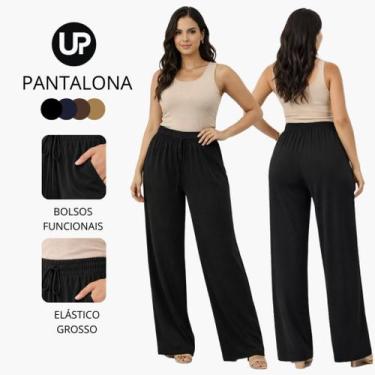 Imagem de Calça Pantalona Feminina Cintura Alta Tecido Duna Com Bolso Elegante C