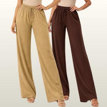 Imagem de Kit 2 Calças Pantalona Feminina Tecido Duna Cintura Alta Com Bolso Con