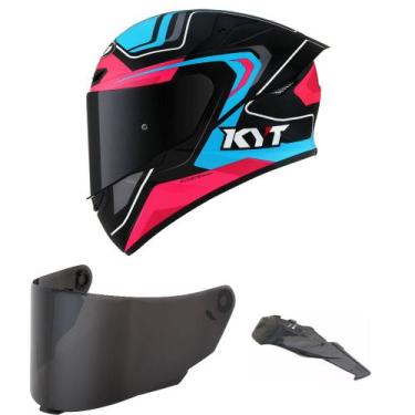 Imagem de Capacete KYT TT Course Overtech Azul e Rosa Mais Viseira Fumê e Spoile