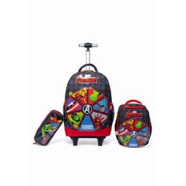 Imagem de Kit Mochila Lancheira Estojo Escolar Rodinha Masculino Infantil Marvel-Masculino