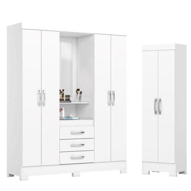 Imagem de Guarda Roupa 04 Portas E 03 Gavetas Nápole Com Armário Multiuso 2 Portas 3 Prateleiras...
