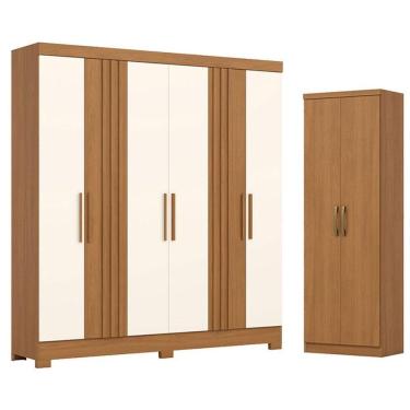 Imagem de Guarda Roupa Casal 6 Portas 3 Gavetas Francês Cinamomo Off White Com Armário Multiuso M...