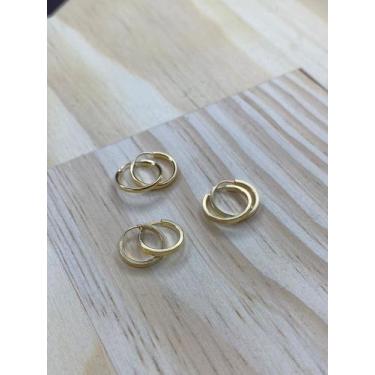 Imagem de Kit 3 pares Brincos argolinha grossinhas ouro 18 k - Casa Das Joias On