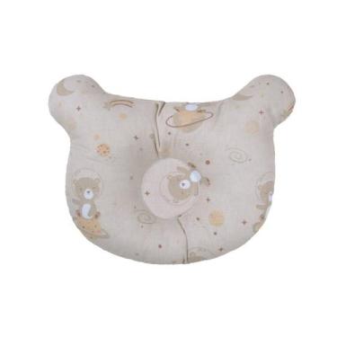 Imagem de Travesseiro Anatômico para Bebê 25 cm x 18 cm Bublim, Urso Espaço Bege