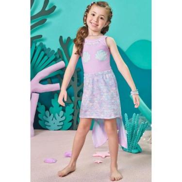 Imagem de Maiô Infantil Menina e Saia Sereia em Malha com Proteção UV50+ Kukiê, 