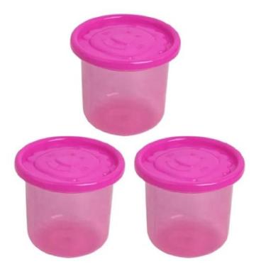 Imagem de POTE GRANDE COM TAMPA INFANTIL COM TRÊS 300ml cores - LPHOUSE, ROSA RE