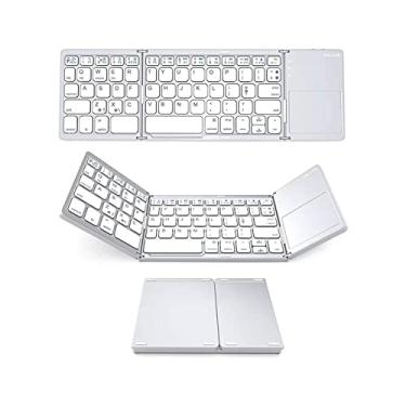 Imagem de Teclado sem fio Mini teclado dobrável portátil Ultra Slim teclado com touchpad Compatible with Windows/Android/iOS (prata)