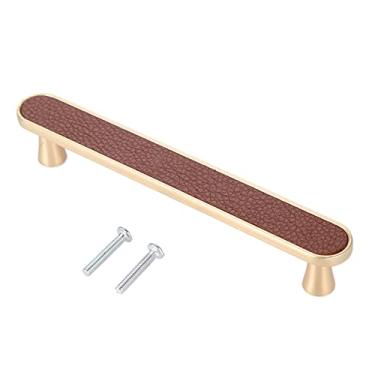 Imagem de Alça de couro Botão de vintage liga de liga preto/marrom único buraco 96mm / 128mm decoração armário armário armário armário moderno YYDFPIIA (Color : Hole 128mm Brown)