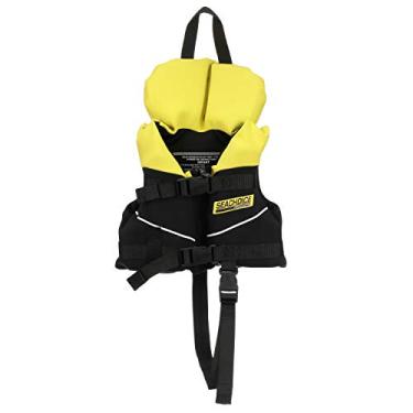 Imagem de Colete multiesportivo Seachoice 86570 de neoprene – amarelo/preto – Tamanho infantil até 9 kg – Guarda Costeira Tipo II
