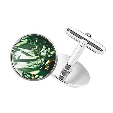 Imagem de DIYthinker Abotoaduras com clipe de botão redondo para foto da natureza da folha verde