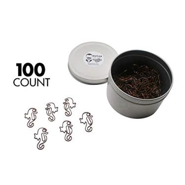 Imagem de Butler in the Home 100 clipes de papel em forma de cavalo marinho ótimos para colecionadores de clipe de papel ou presente de escritório – vem em lata redonda com tampa e caixa de presente, Marrom