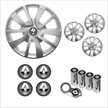 Imagem de Jogo Calota Aro 15 Sandero Logan 2014 à 2020 Renault + Emblema Resinado + Tampa Ventil Antifurto