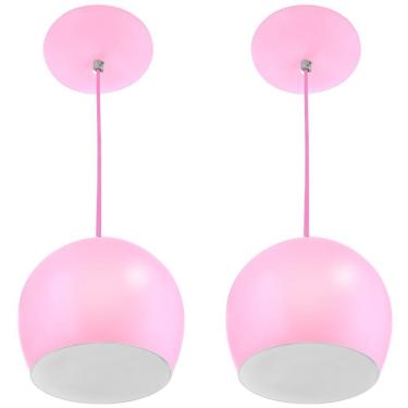 Imagem de Kit 2 Pendentes Bola Pequena Alumínio 15cm Rosa Bebê