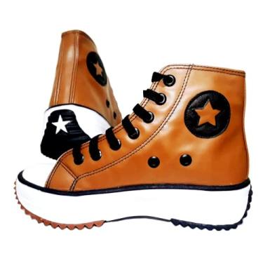 Imagem de Tênis Botinha Tratorada Plataforma Star Run Couro Feminino Marrom Caramelo (37)