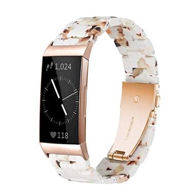 Imagem de Pulseira Ayeger compatível com relógio inteligente Fitbit Charge 3, Pulseiras de resina fashion para homens e mulheres, pulseira de substituição de metal aço inoxidável ouro rosa, Nougat White