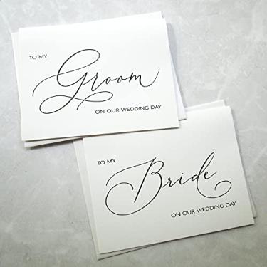 Imagem de Conjunto de 2 cartões de casamento com envelopes cintilantes, To My Bride on our Wedding Day Card, To My Groom on our Wedding Day Card