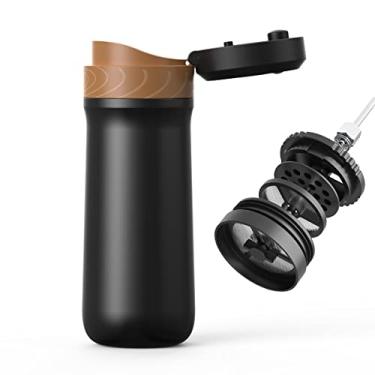 Imagem de Cafeteira portátil de aço inoxidável isolado prensa de café carro viagem prensa francesa bule de café xícara de caneca de café ao ar livre, 320 ml
