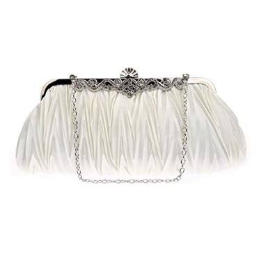 Imagem de JAMBHALA Mulheres Plissado Saco de Embreagem com Cadeia Ajustável Bolsa Bolinho para Casamento, Noiva, Prom, Festa (white)