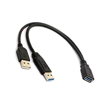 Imagem de ALINNA Adaptador divisor de cabo de extensão Y preto USB 3.0 fêmea para USB duplo macho para disco rígido móvel de 2,5 polegadas