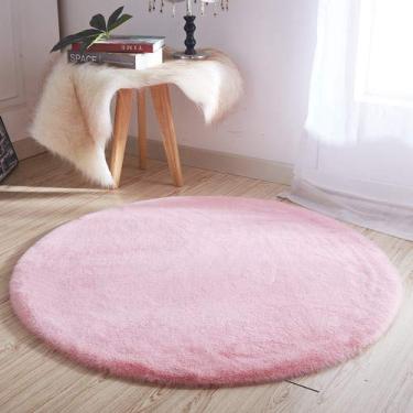 Imagem de Tapetes redondos falsos, antiderrapantes e laváveis cor sólida tapete macio pilha curta para sala de estar quarto estudo banheiro varanda tapete de cabeceira, rosa, 80 cm