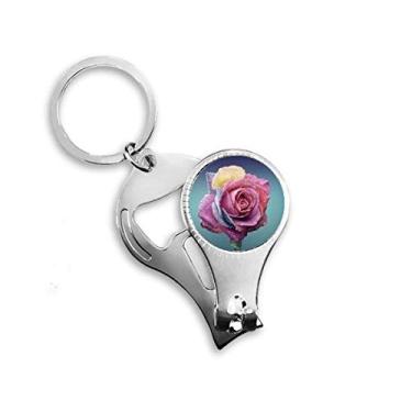 Imagem de Rosas Rosa Escuro Dim Flower Nail Nipper Ring Chaveiro Abridor de Garrafas Cortador