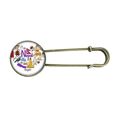 Imagem de Broche de metal retrô bandeira nacional do Nepal Love Heart Landscap