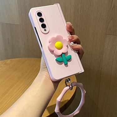 Imagem de Bonita flor 3D rígida capa de telefone para PC para Samsung Galaxy Z Fold 4 3 estojo protetor de dobradiça pulseira de silicone portátil, estilo 3, para Samsung Z Fold 3
