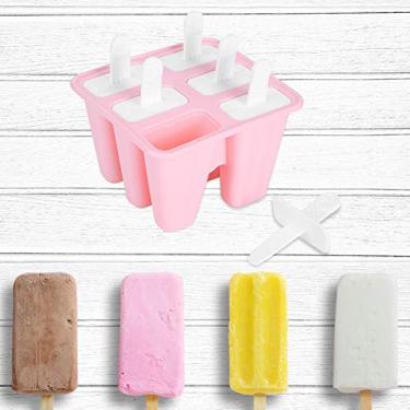 Imagem de Forma de sorvete, máquina de gelo, ferramenta de sorvete com alças bandeja de gelo, forma de gelo de silicone (6 palitos)
