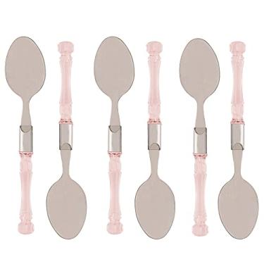 Imagem de CJ 6 COLHERES P/MESA DE AÇO INOX C/CABO DE PLÁSTICO BAMBU ROSA 19,5cm