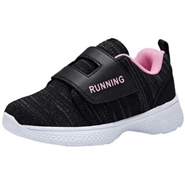 Imagem de adituo Tênis esportivo para crianças pequenas, meninos, meninas, leve, respirável, tira atlética, corrida, caminhada, Preto/rosa, 18