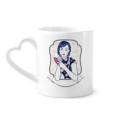 Imagem de Caneca de cerâmica de café da mulher rosa da cultura chinesa copo de coração de vidro