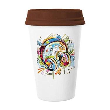 Imagem de Fone de ouvido colorido com estampa de música louca caneca de café copo de cerâmica tampa