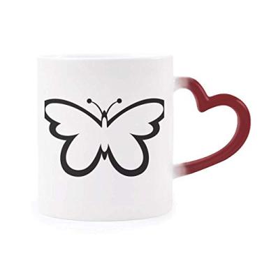 Imagem de Caneca simples preta voando borboleta preta sensível ao calor Caneca vermelha muda de cor