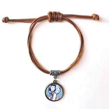 Imagem de DIYthinker Pulseira feminina de couro com corda de couro e flor azul da cultura chinesa marrom joia presente