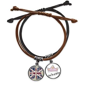 Imagem de DIYthinker Pulseira de couro com a bandeira da União Jack do Rei de Londres, Reino Unido, corrente de mão