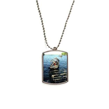 Imagem de DIYthinker Colar com pingente de etiqueta de cachorro de aço inoxidável para fotografia de pesca no lago