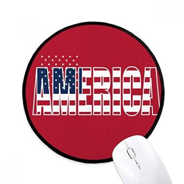 Imagem de Mousepads redondos com nome da bandeira dos EUA e bordas costuradas pretas para presente de escritório