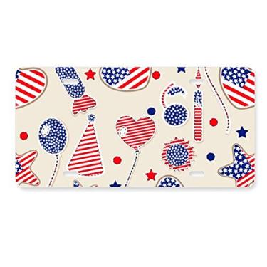 Imagem de DIYthinker Placa de licença de aço inoxidável para decoração de placa de carro bandeira de coração com balão dos EUA