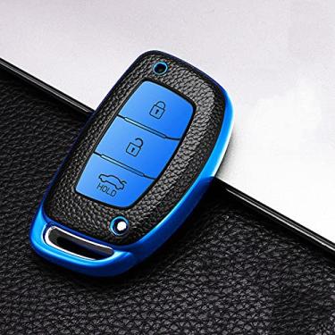 Imagem de SELIYA Capa de couro TPU para chave de carro, adequada para Hyundai IX25 IX35 ELANTRA Verna Sonata TUCSON chaveiro protetor, azul estilo A