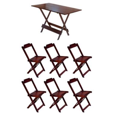 Imagem de Conjunto Mesa De Madeira Dobravel 1,20X70 Imbuia 6 Cadeiras - Móveis G
