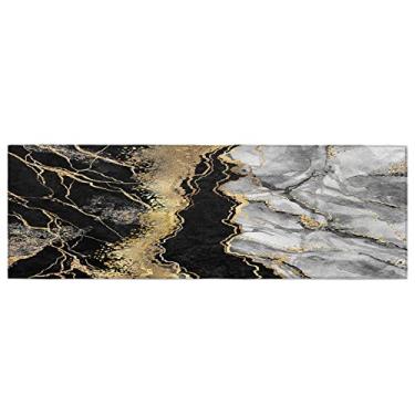 Imagem de Tapete de corredor de cozinha, tapete de corredor de mármore abstrato preto cinza dourado antiderrapante tapete de porta tapete para lavanderia cabeceira banheiro quarto 45,72 cm x 150,84 cm