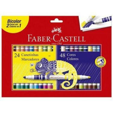 Imagem de Canetinha Hidrogafica 48 Cores Bicolor 24 Canetas Faber Castell - Fabe