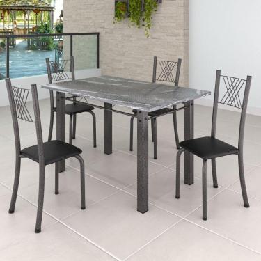 Imagem de Conjunto Mesa com 4 Cadeiras Tampo de Granito Topázio Sara Yescasa Preto Liso / Mart Prata